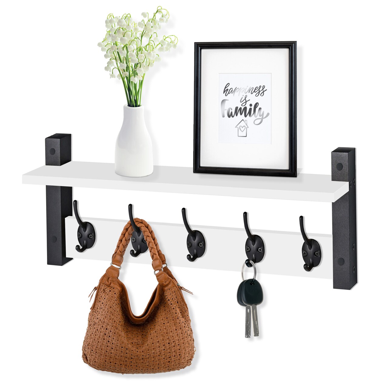 Sorbus Floating Wall Shelf with Hooks for Entryway, Bathroom, Bedroom, Kitchen, or Mudroom